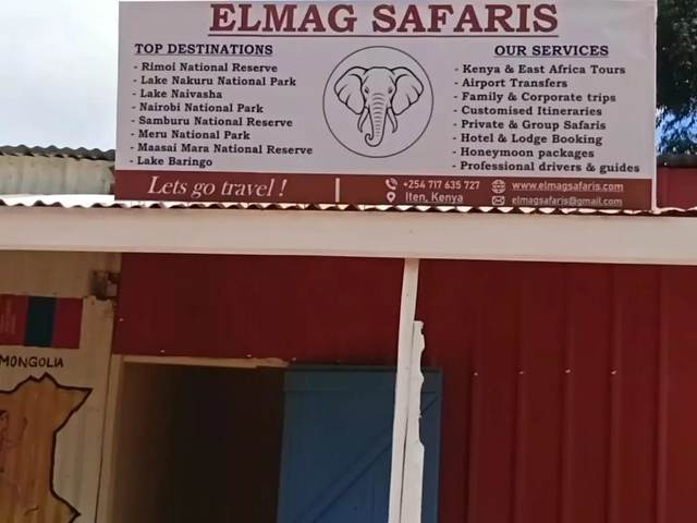 ELMAG SAFARIS office sign in Iten, Elgeyo Marakwet County, Kenya